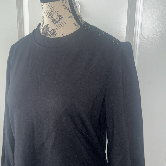 Ann Taylor Button Trim Ponte Flare Dress Black Women's - Picture 6 of 7